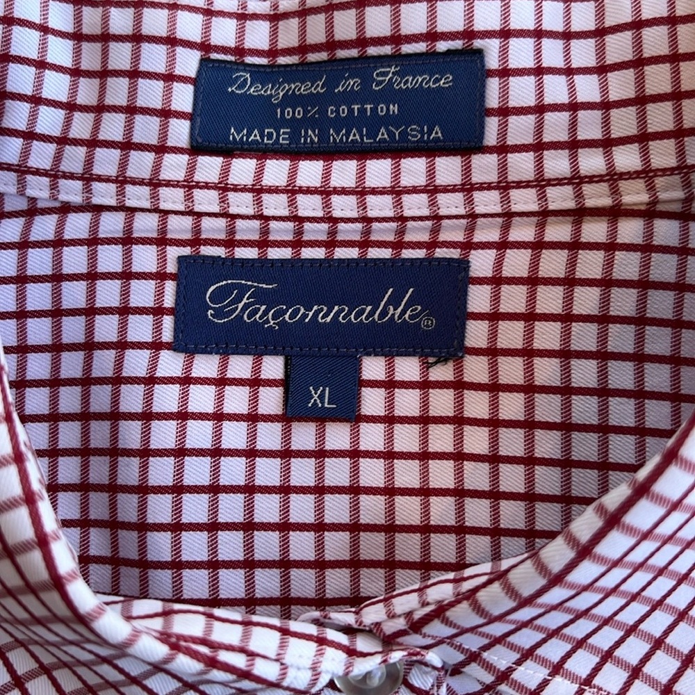 Faconnable Burgundy and White Checked Shirt Size XL - Picture 2 of 5